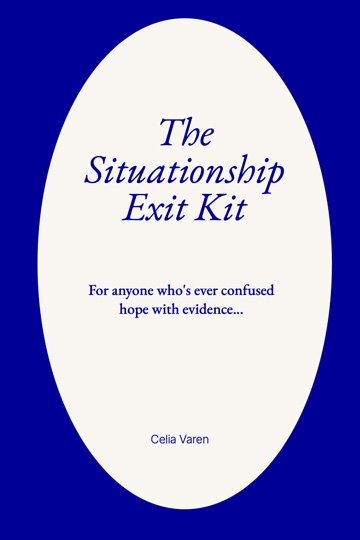 Cover of The Situationship Exit Kit by Celia Varen: marbled blue artwork with the title set in a white oval.